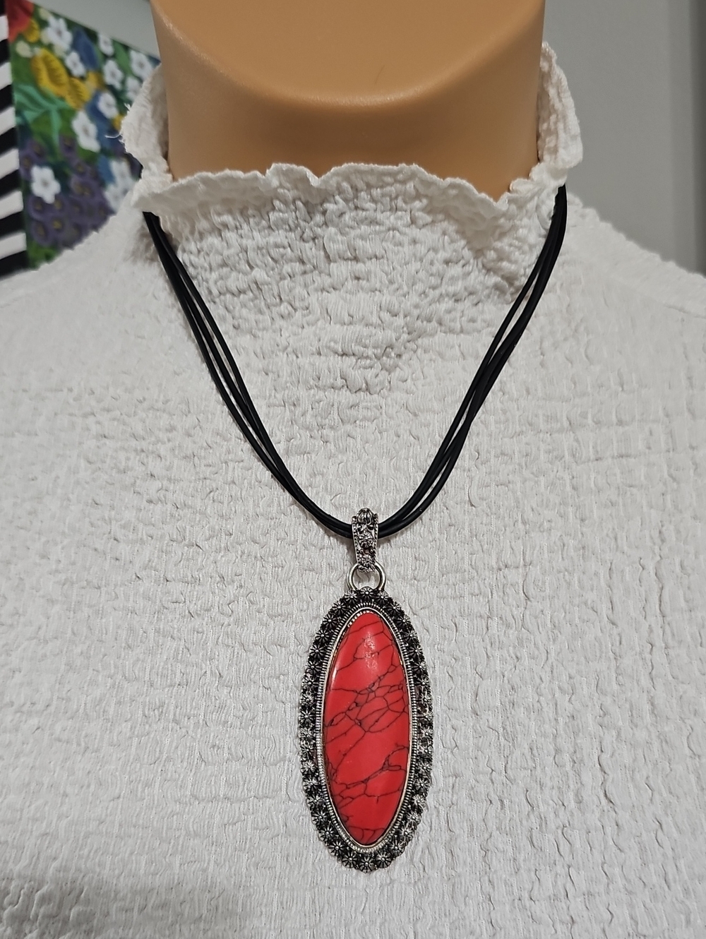 Coral Howlite Pendent